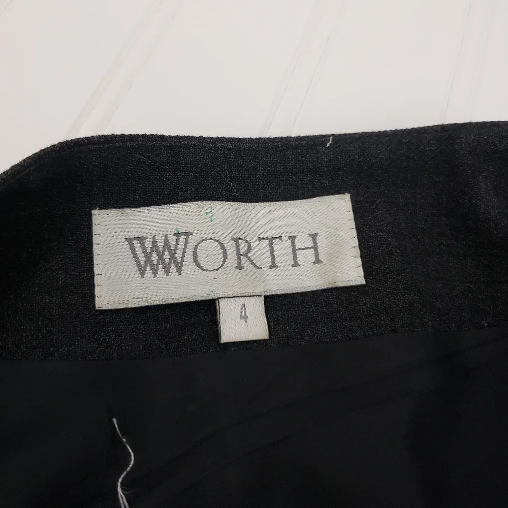 Worth Wool Pencil Skirt Dark Gray Zip Front size 4 Career Wear